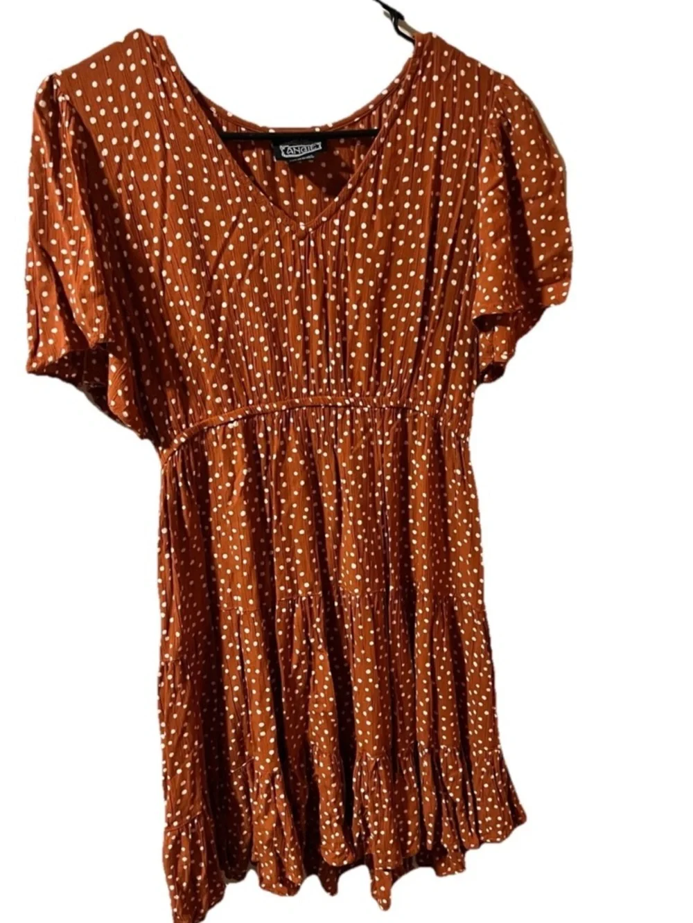 Angie Burnt Orange BootBarn vintage Polka Dot Dress Sz med bust 38 length 33 - Picture 1 of 3